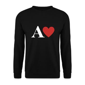 Roter Herz-Buchstabe - Unisex Pullover - Schwarz - Vorne - Alina (178cm) & Michal (187cm)