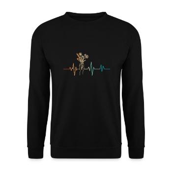 Retro Herzschlag Hand hält Blumen - Unisex Pullover - Schwarz - Vorne - Alina (178cm) & Michal (187cm)