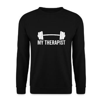Langhantel Mein Therapeut - Unisex Pullover - Schwarz - Vorne - Alina (178cm) & Michal (187cm)