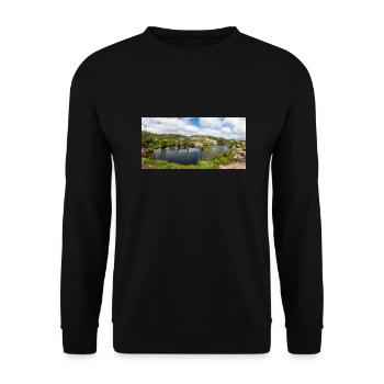 Tjødnane Seen Prekestolen (Preikestolen) in Rogal - Unisex Pullover - Schwarz - Vorne - Alina (178cm) & Michal (187cm)