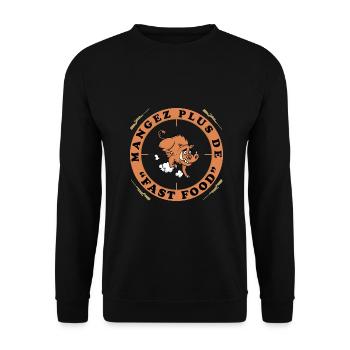 Chasse – Mangez plus de fast food – par OBV - Sweat-shirt Unisexe - noir - Devant - Alina (178cm) & Michal (187cm)