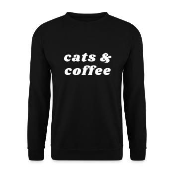 Katzen und Kaffee - Koffein - Unisex Pullover - Schwarz - Vorne - Alina (178cm) & Michal (187cm)
