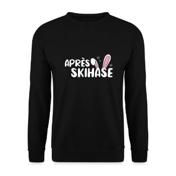 Après Ski Hase Ski Haserl Hütten Gaudi Alm Crew - Unisex Pullover - Schwarz - Vorne - Alina (178cm) & Michal (187cm)