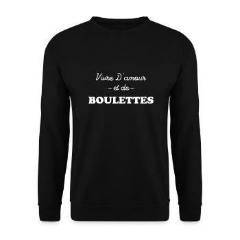 Vivre d'amour et BOULETTES - Sweat-shirt Unisexe - noir - Devant - Alina (178cm) & Michal (187cm)