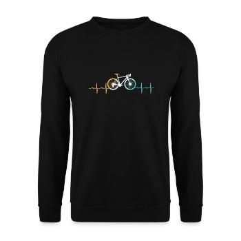 Fahrrad Herzschlag Retro Radfahrer - Unisex Pullover - Schwarz - Vorne - Alina (178cm) & Michal (187cm)