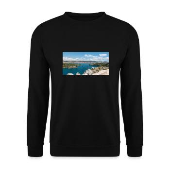 Panoramablick Primošten, Šibenik-Knin, Kroatien - Unisex Pullover - Schwarz - Vorne - Alina (178cm) & Michal (187cm)