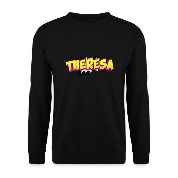 Theresa Benutzerdefinierter Name Comic-Buch-Stil Pop-Art, - Unisex Pullover - Schwarz - Vorne - Alina (178cm) & Michal (187cm)