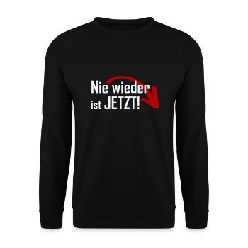 Nie wieder ist JETZT! - Unisex Pullover - Schwarz - Vorne - Alina (178cm) & Michal (187cm)