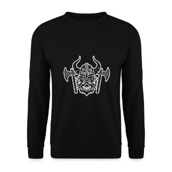 Wikinger Axt und Kopf mit Helm - Unisex Pullover - Schwarz - Vorne - Alina (178cm) & Michal (187cm)