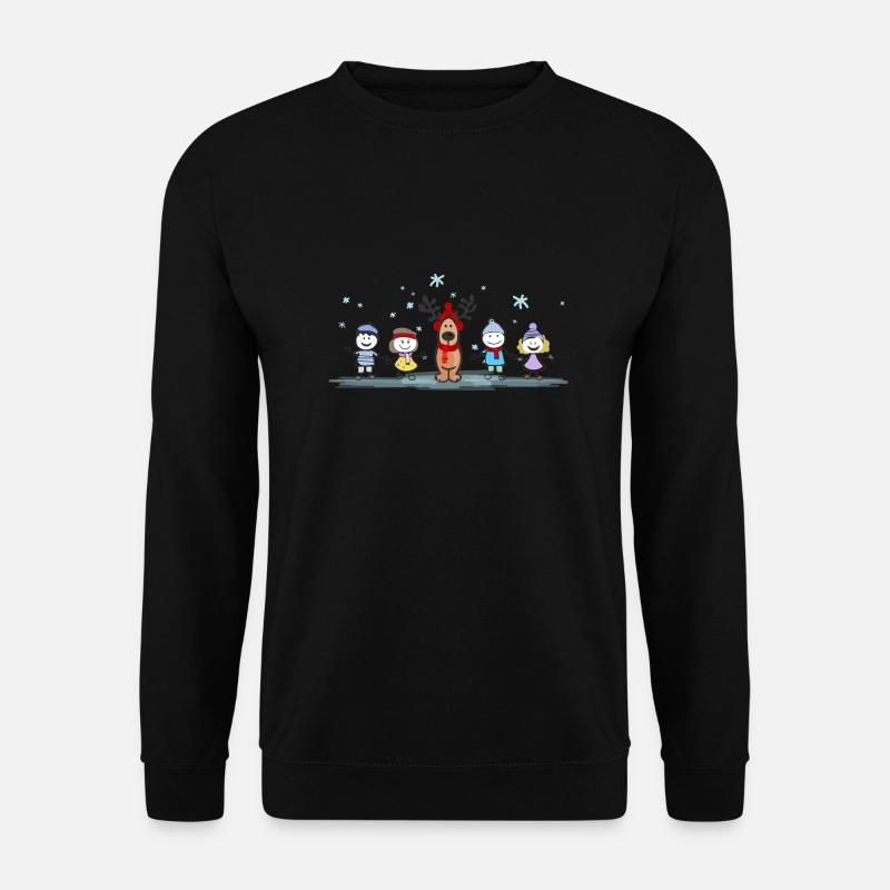 Weihnachten - Elch und Kinder - Unisex Pullover - Schwarz