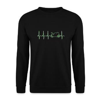 Motorrad Herzschlag Motorradfahrer Grün - Unisex Pullover - Schwarz - Vorne - Alina (178cm) & Michal (187cm)