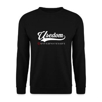Insel Usedom Koordinaten roter Anker - Unisex Pullover - Schwarz - Vorne - Alina (178cm) & Michal (187cm)