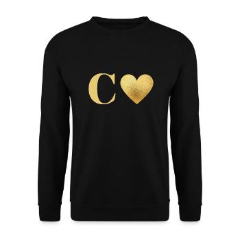 Buchstabe c goldenes Herz - Unisex Pullover - Schwarz - Vorne - Alina (178cm) & Michal (187cm)