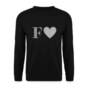 Buchstabe f silbernes Herz - Unisex Pullover - Schwarz - Vorne - Alina (178cm) & Michal (187cm)