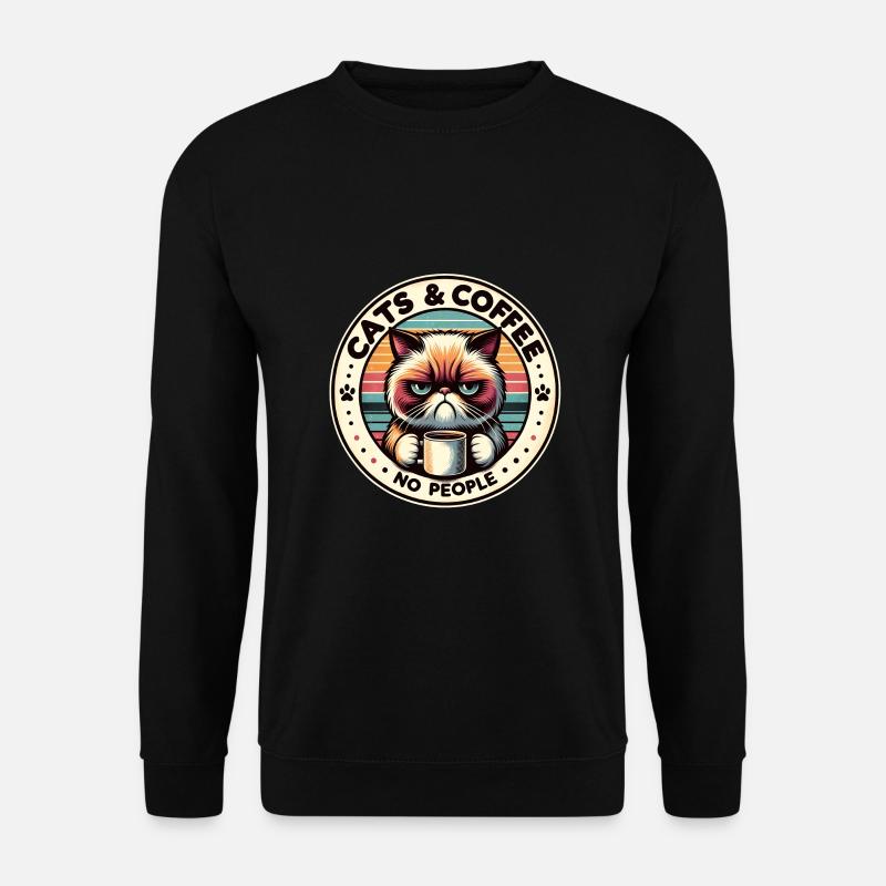 Katze und Kaffee keine Menschen - Unisex Pullover - Schwarz