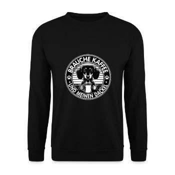Brauche nur Kaffee und meinen Dackel - Unisex Pullover - Schwarz - Vorne - Alina (178cm) & Michal (187cm)