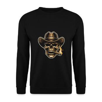 Crâne cool avec cigare et chapeau de cow-boy Stetson - Sweat-shirt Unisexe - noir - Devant - Alina (178cm) & Michal (187cm)