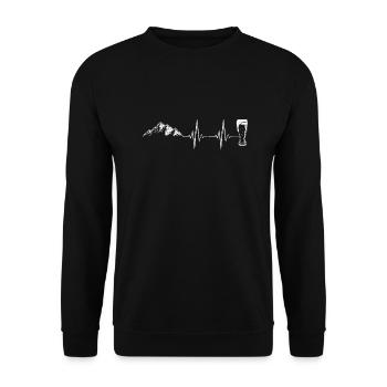Berge und Bier Herzschlag - Unisex Pullover - Schwarz - Vorne - Alina (178cm) & Michal (187cm)