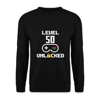 Level 50 Unlocked. Funny 50th Birthday Design - Unisex Sweatshirt - black - Front - Alina (178cm) & Michal (187cm)