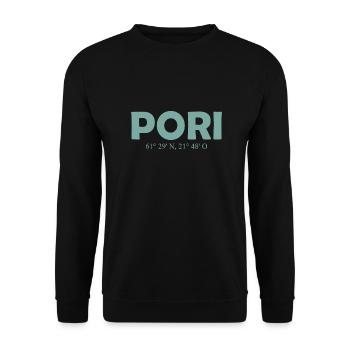 Pori - Finland - Coordinates - Longitude Latitude - Unisex Pullover - Schwarz - Vorne - Alina (178cm) & Michal (187cm)