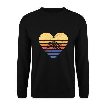 Sport Retro Sunset Heart Drag Racing - Unisex Pullover - Schwarz - Vorne - Alina (178cm) & Michal (187cm)