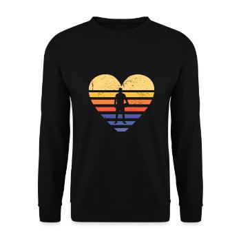 Sport Retro Sunset Heart Football - Unisex Pullover - Schwarz - Vorne - Alina (178cm) & Michal (187cm)