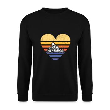 Sport Retro Sunset Heart Go Kart - Unisex Pullover - Schwarz - Vorne - Alina (178cm) & Michal (187cm)