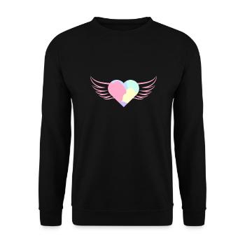 Pastellfarbenes Herz mit Flügeln - ApriNoeScor - Unisex Pullover - Schwarz - Vorne - Alina (178cm) & Michal (187cm)