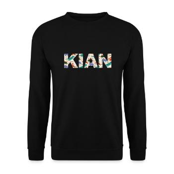 KIAN - Schöner Jungen Name mit Dinosaurier - Unisex Pullover - Schwarz - Vorne - Alina (178cm) & Michal (187cm)