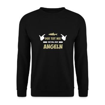 Der tut nix der will nur angeln Spruch Hand - Unisex Pullover - Schwarz - Vorne - Alina (178cm) & Michal (187cm)