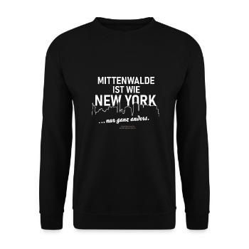 Mittenwalde ist wie New York - Unisex Pullover - Schwarz - Vorne - Alina (178cm) & Michal (187cm)