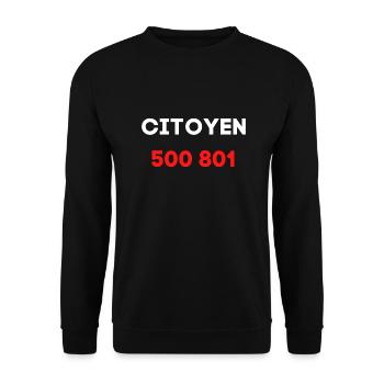 citoyen 500 801 numéro gouvernement - Sweat-shirt Unisexe - noir - Devant - Alina (178cm) & Michal (187cm)