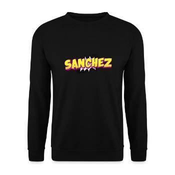 Sanchez Benutzerdefinierter Name Comic-Buch-Stil Pop-Art, - Unisex Pullover - Schwarz - Vorne - Alina (178cm) & Michal (187cm)