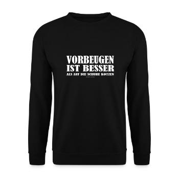 Vorbeugen ist besser als auf die Schuhe Party - Unisex Pullover - Schwarz - Vorne - Alina (178cm) & Michal (187cm)