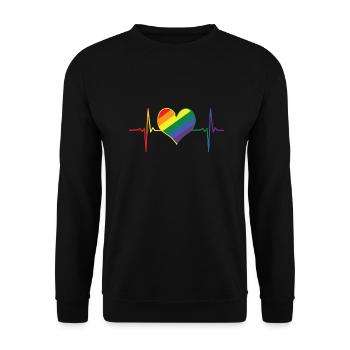 Schwul Gay HERZ Regenbogen - Unisex Pullover - Schwarz - Vorne - Alina (178cm) & Michal (187cm)