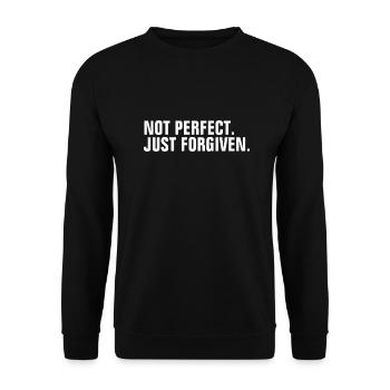 Nicht perfekt nur vergeben - Christian Zitat - Unisex Pullover - Schwarz - Vorne - Alina (178cm) & Michal (187cm)