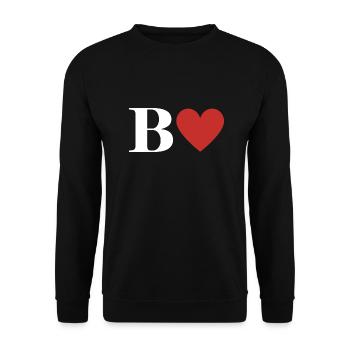 Buchstabe b rotes Herz - Unisex Pullover - Schwarz - Vorne - Alina (178cm) & Michal (187cm)