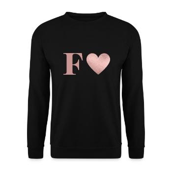 Buchstabe f Herz roségold - Unisex Pullover - Schwarz - Vorne - Alina (178cm) & Michal (187cm)