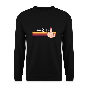 Ich bin 27 + 1 Mittelfinger-Shirt Ich bin 27 plus, - Unisex Pullover - Schwarz - Vorne - Alina (178cm) & Michal (187cm)