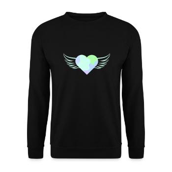 Pastellfarbenes Herz mit Flügeln - ApriNoeScor - Unisex Pullover - Schwarz - Vorne - Alina (178cm) & Michal (187cm)