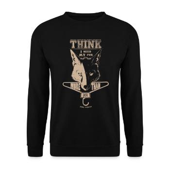 Ich brauche mein Fell mehr, als Sie - Unisex Pullover - Schwarz - Vorne - Alina (178cm) & Michal (187cm)