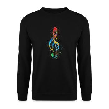 Violinschlüssel-Farben-Spritzer-Kunst bunt u. Vibrierend - Unisex Pullover - Schwarz - Vorne - Alina (178cm) & Michal (187cm)