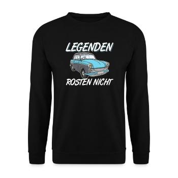 Trabi Trabbi  Pappe DDR Fahrzeug Sprüche - Unisex Pullover - Schwarz - Vorne - Alina (178cm) & Michal (187cm)