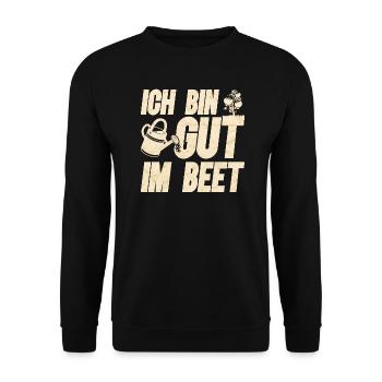 Ich bin Gut im Beet Lustiges Gärtner - Unisex Pullover - Schwarz - Vorne - Alina (178cm) & Michal (187cm)