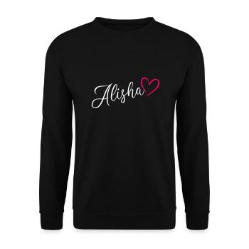 Alisha Name Vorname Herz Pink - Unisex Pullover - Schwarz - Vorne - Alina (178cm) & Michal (187cm)