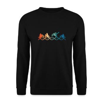 Motorradfahren liegt mir im Blut - Unisex Pullover - Schwarz - Vorne - Alina (178cm) & Michal (187cm)