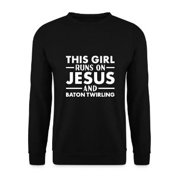 Twirler This Girl Runs On Jesus Baton Twirling - Unisex Sweatshirt - black - Front - Alina (178cm) & Michal (187cm)