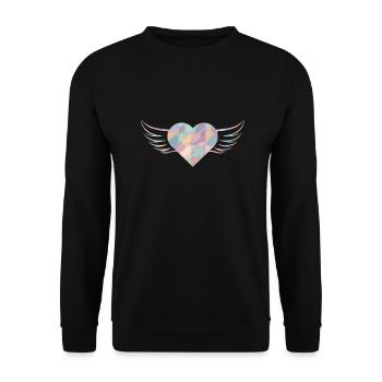 Pastellfarbenes Herz mit Flügeln - ApriNoeScor - Unisex Pullover - Schwarz - Vorne - Alina (178cm) & Michal (187cm)
