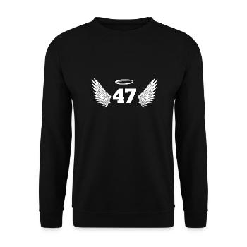 Engelszahl 47 - Flügel zum 47. Geburtstag - Unisex Pullover - Schwarz - Vorne - Alina (178cm) & Michal (187cm)