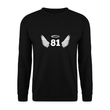 Engel Nummer 81 – Flügel zum 81. Geburtstag - Unisex Pullover - Schwarz - Vorne - Alina (178cm) & Michal (187cm)